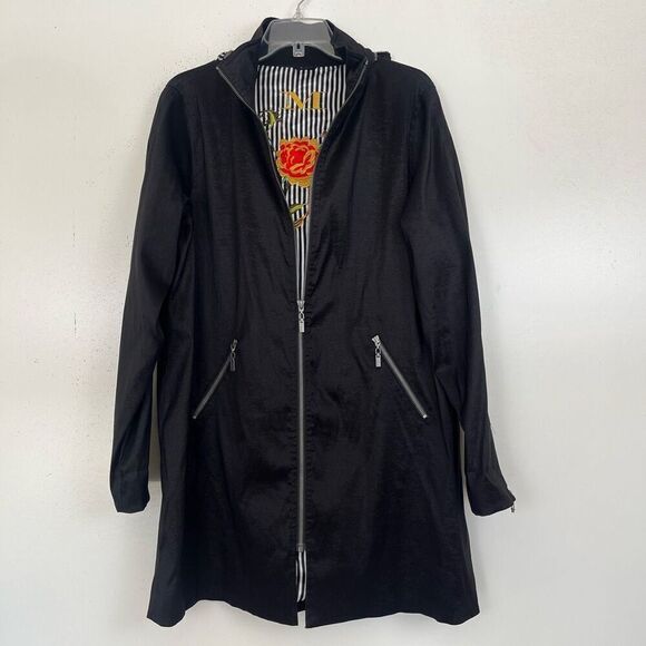 Mycra Pac Short Gabby Raincoat Medium Large Black Striped Embroidered Lining - Picture 15 of 15